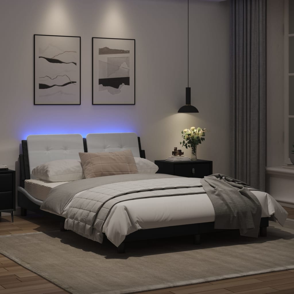 Bedframe met LED-verlichting kunstleer zwart en wit 140x190 cm