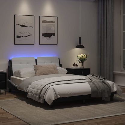 Bedframe met LED-verlichting kunstleer zwart en wit 140x190 cm