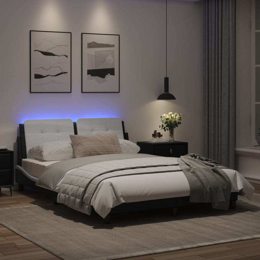 Bedframe met LED-verlichting kunstleer zwart en wit 140x190 cm