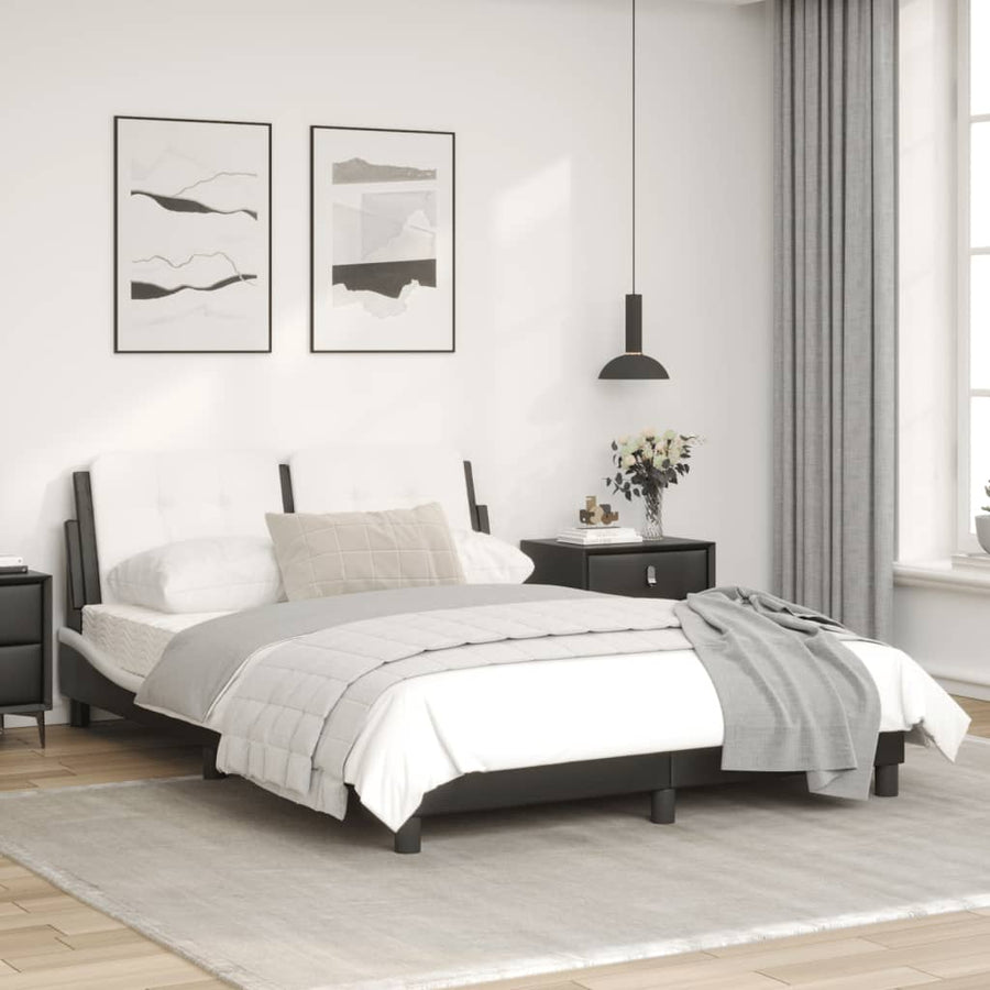 Bedframe met LED-verlichting kunstleer zwart en wit 140x190 cm