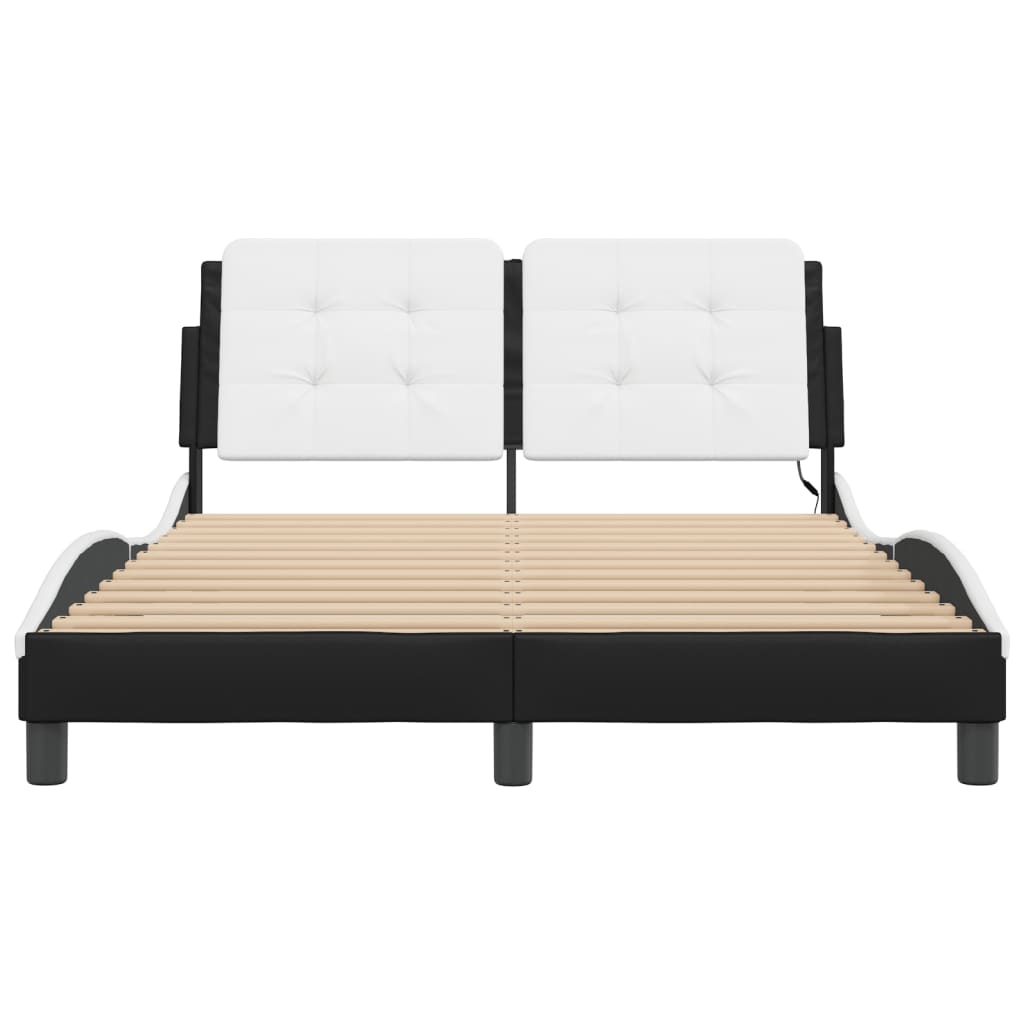 Bedframe met LED-verlichting kunstleer zwart en wit 140x190 cm