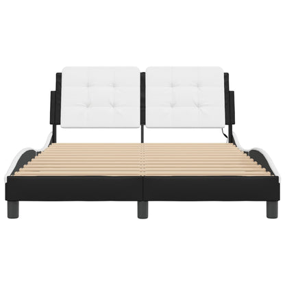 Bedframe met LED-verlichting kunstleer zwart en wit 140x190 cm