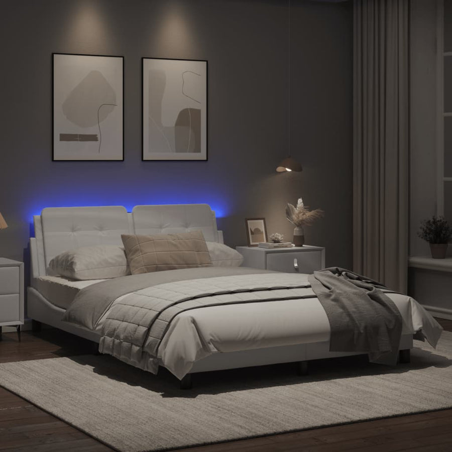 Bedframe met LED-verlichting kunstleer wit 140x200 cm
