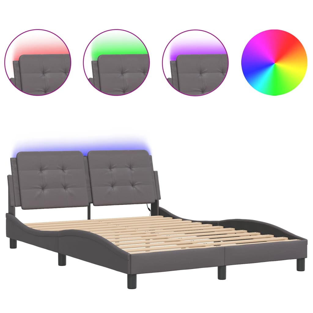 Bedframe met LED-verlichting kunstleer grijs 140x200 cm
