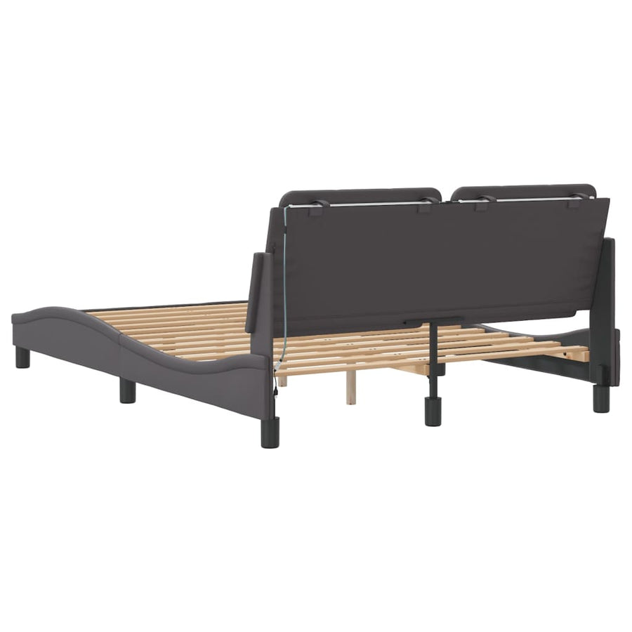 Bedframe met LED-verlichting kunstleer grijs 140x200 cm