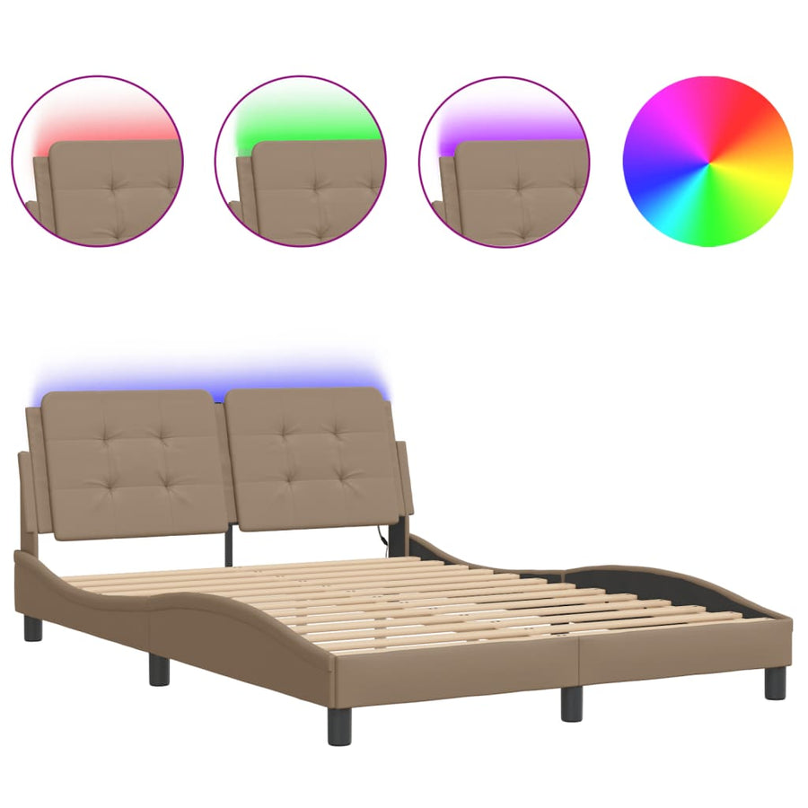 Bedframe met LED-verlichting kunstleer cappuccino 140x200 cm