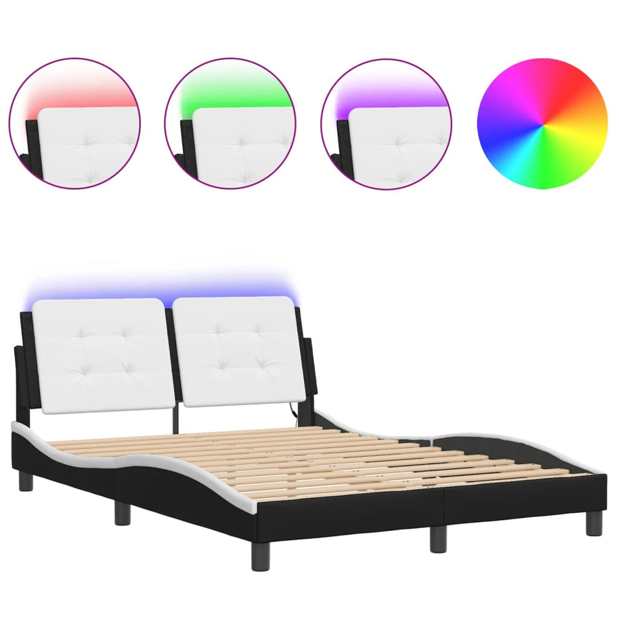 Bedframe met LED-verlichting kunstleer zwart en wit 140x200 cm