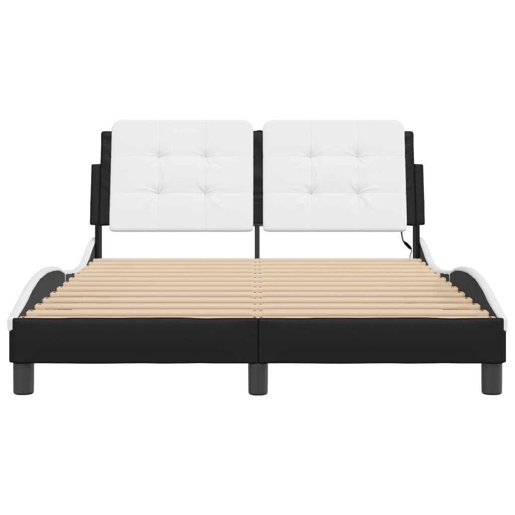 Bedframe met LED-verlichting kunstleer zwart en wit 140x200 cm