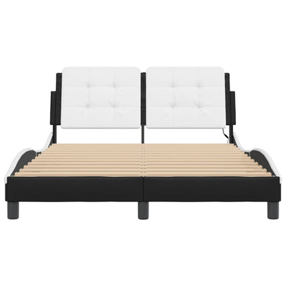 Bedframe met LED-verlichting kunstleer zwart en wit 140x200 cm