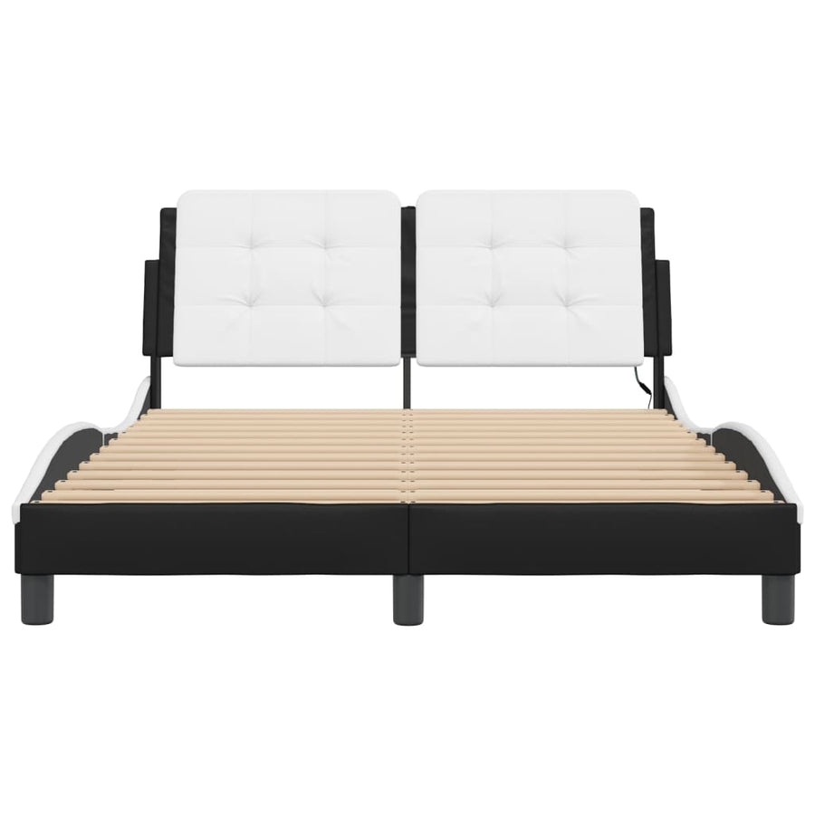 Bedframe met LED-verlichting kunstleer zwart en wit 140x200 cm