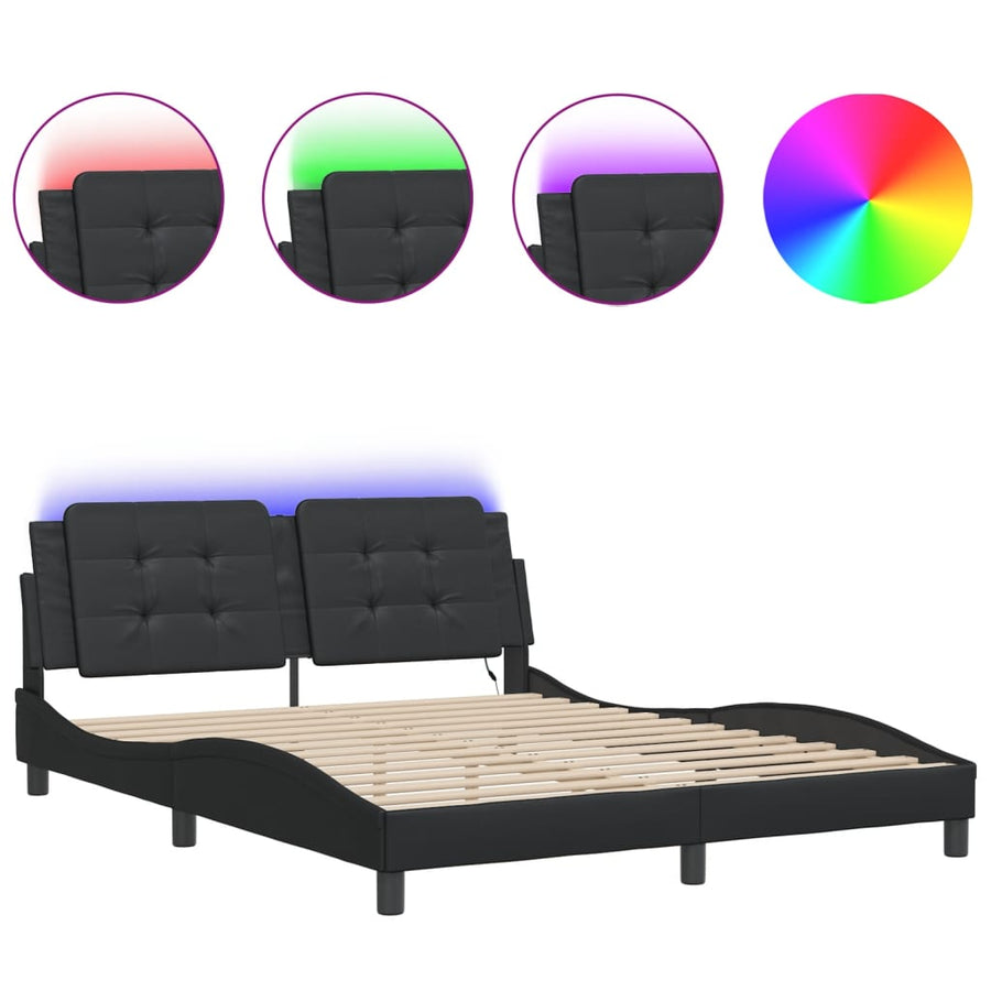 Bedframe met LED-verlichting kunstleer zwart 160x200 cm