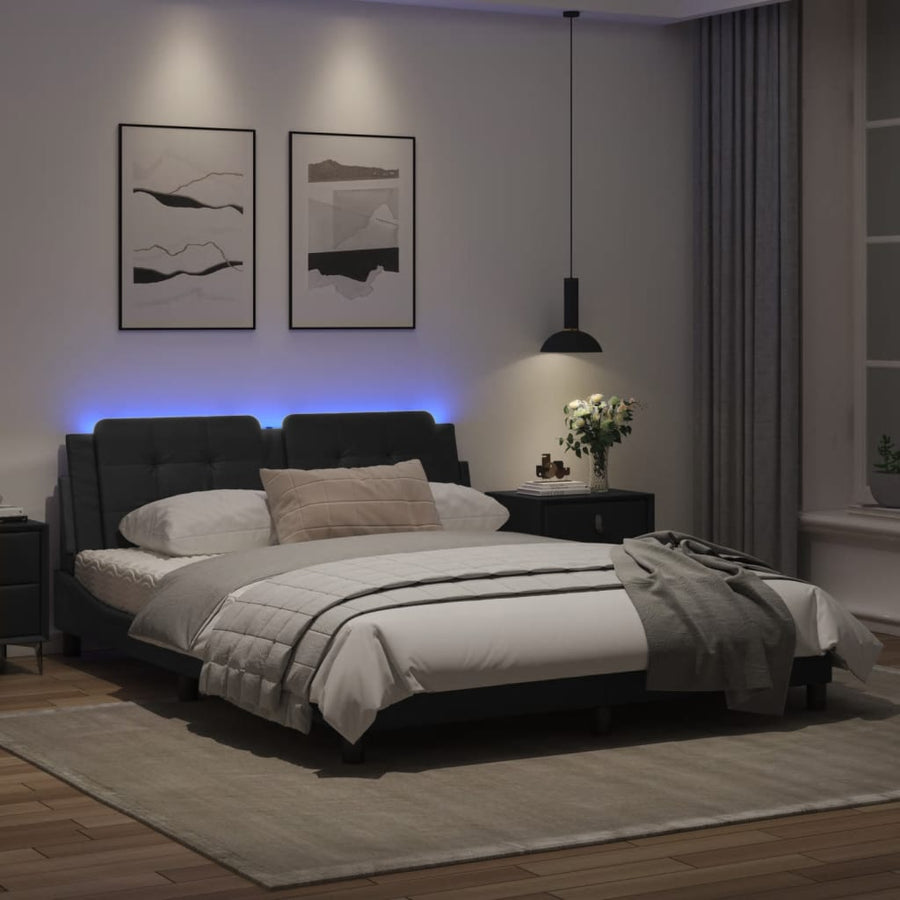Bedframe met LED-verlichting kunstleer zwart 160x200 cm