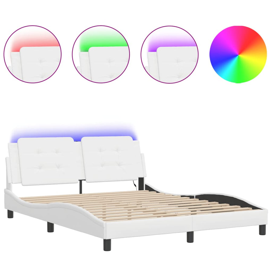 Bedframe met LED-verlichting kunstleer wit 160x200 cm
