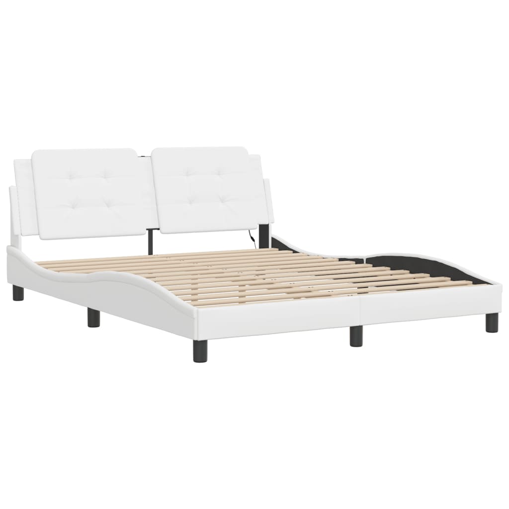 Bedframe met LED-verlichting kunstleer wit 160x200 cm