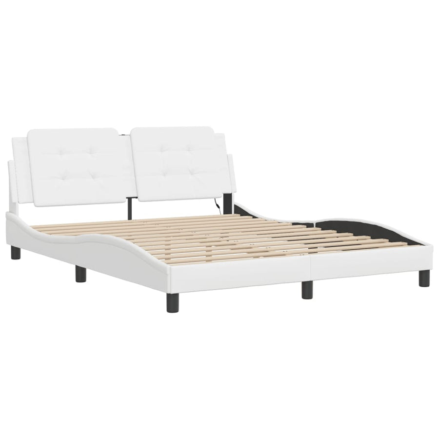 Bedframe met LED-verlichting kunstleer wit 160x200 cm