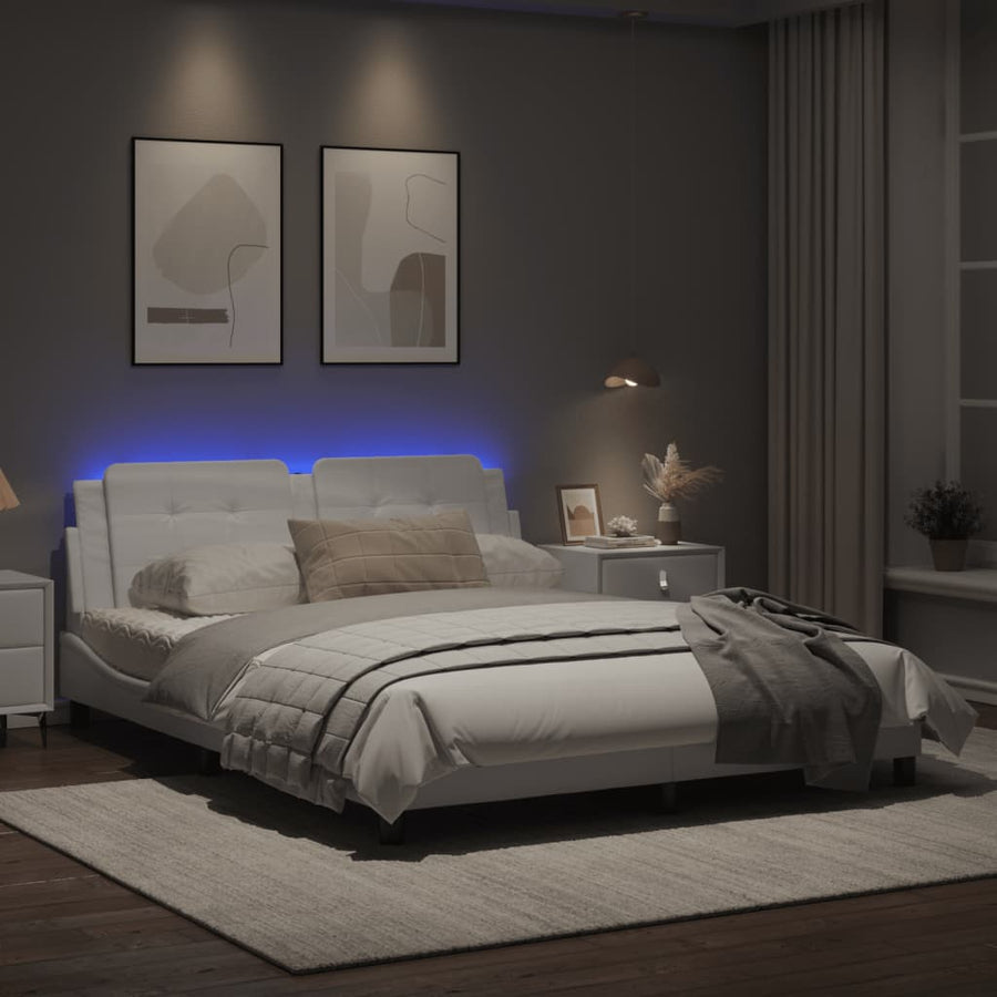Bedframe met LED-verlichting kunstleer wit 160x200 cm