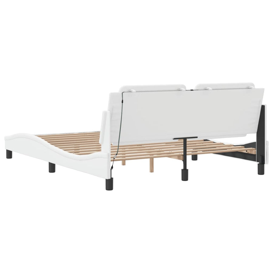 Bedframe met LED-verlichting kunstleer wit 160x200 cm