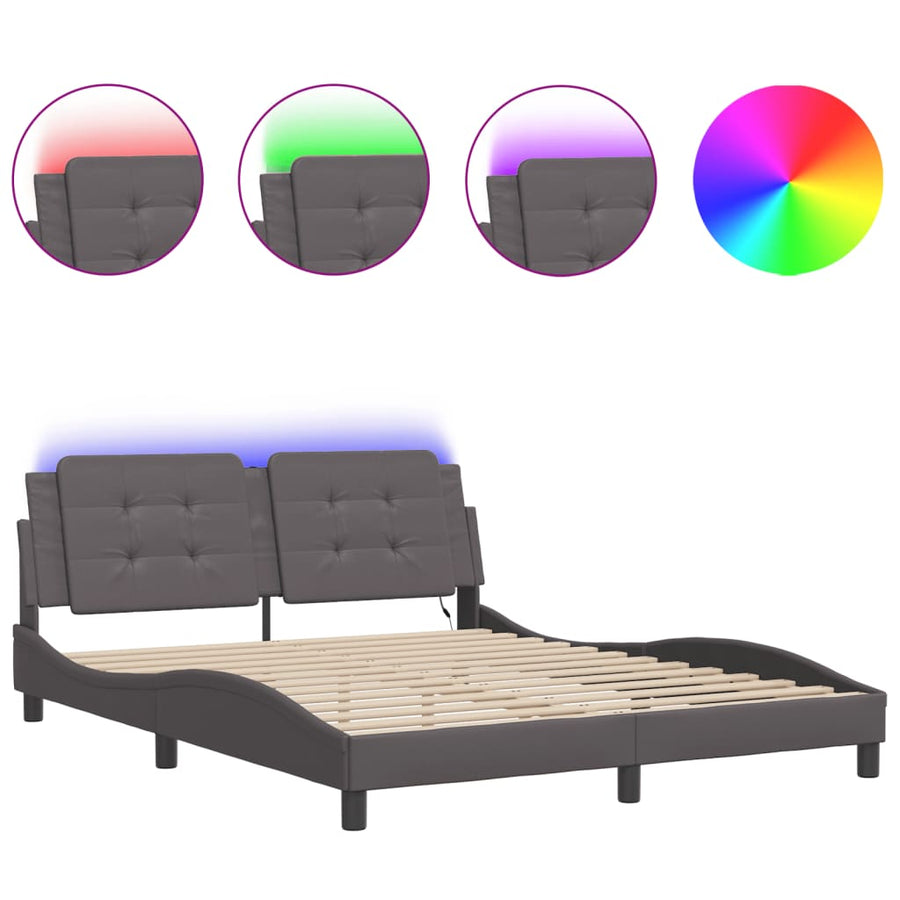 Bedframe met LED-verlichting kunstleer grijs 160x200 cm