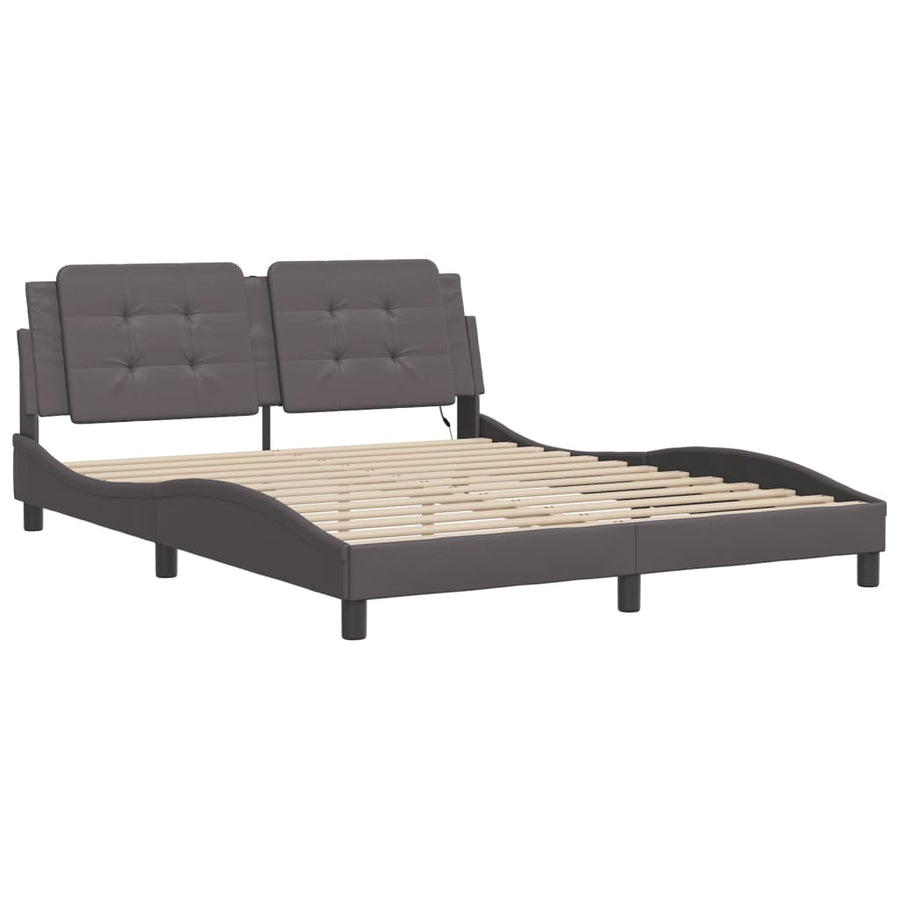 Bedframe met LED-verlichting kunstleer grijs 160x200 cm