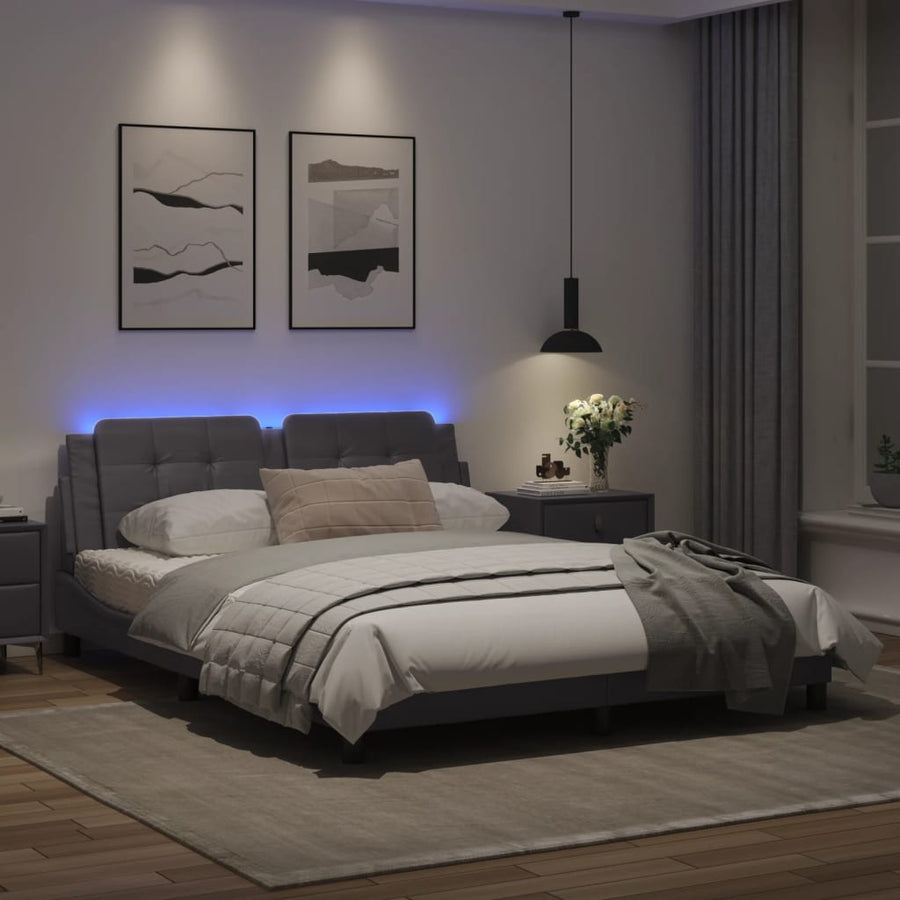 Bedframe met LED-verlichting kunstleer grijs 160x200 cm
