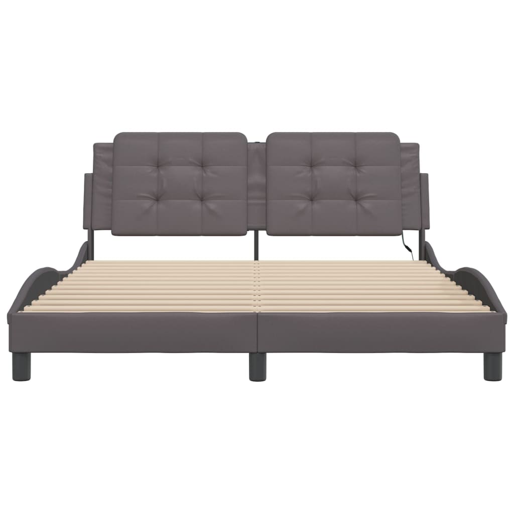 Bedframe met LED-verlichting kunstleer grijs 160x200 cm
