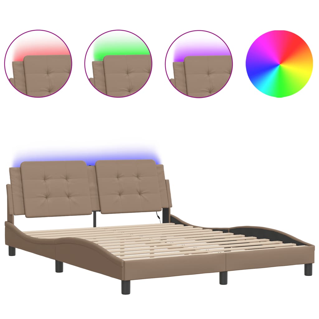 Bedframe met LED-verlichting kunstleer cappuccino 160x200 cm