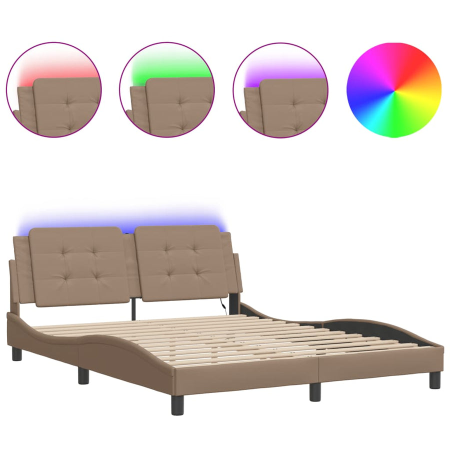 Bedframe met LED-verlichting kunstleer cappuccino 160x200 cm