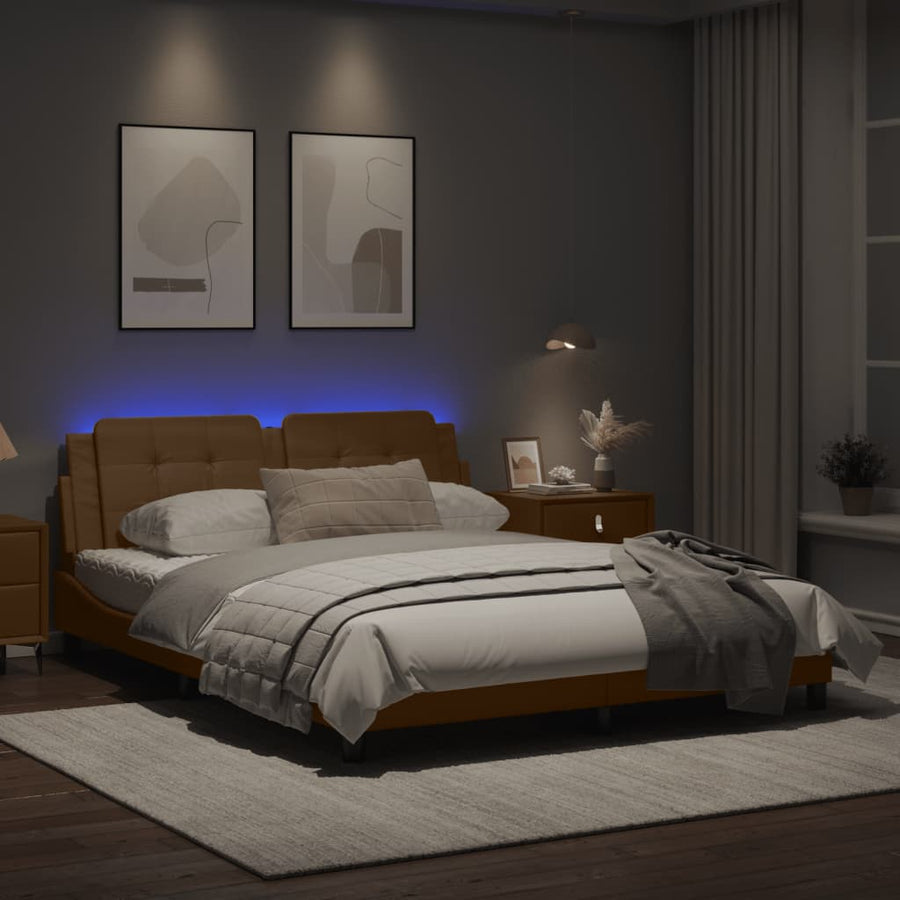 Bedframe met LED-verlichting kunstleer cappuccino 160x200 cm