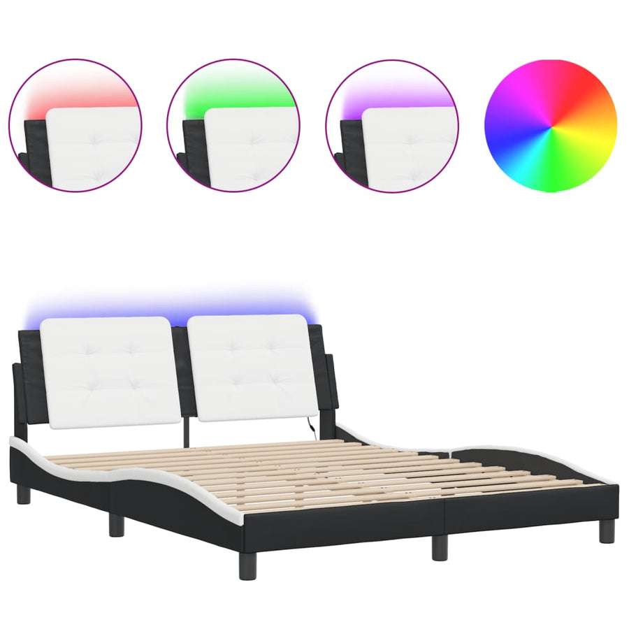 Bedframe met LED-verlichting kunstleer zwart en wit 160x200 cm