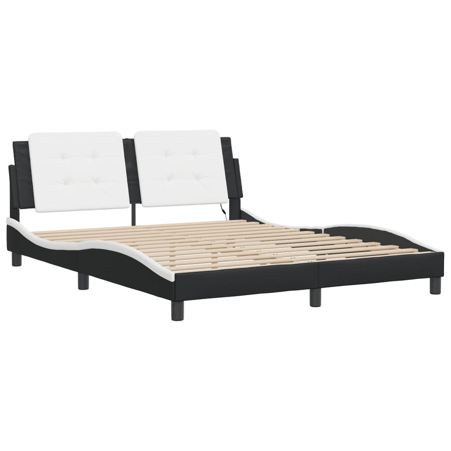Bedframe met LED-verlichting kunstleer zwart en wit 160x200 cm