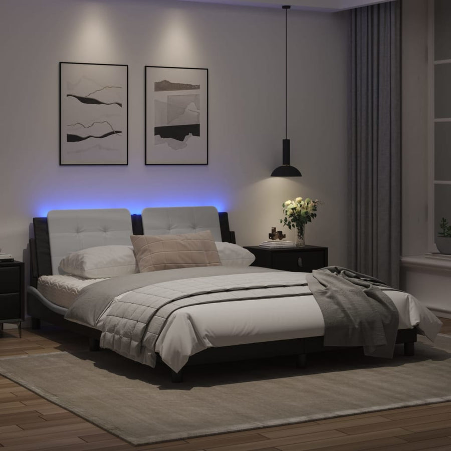 Bedframe met LED-verlichting kunstleer zwart en wit 160x200 cm