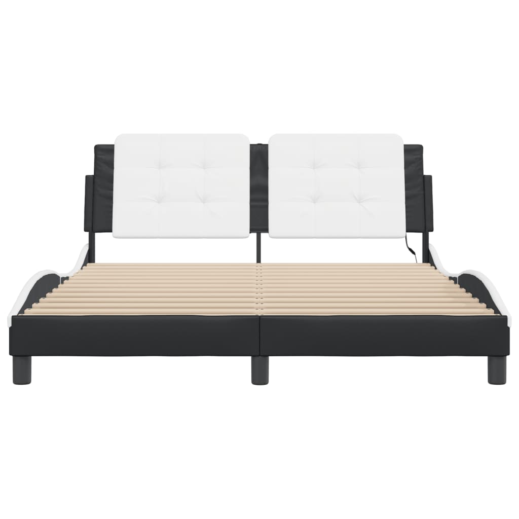 Bedframe met LED-verlichting kunstleer zwart en wit 160x200 cm