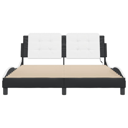 Bedframe met LED-verlichting kunstleer zwart en wit 160x200 cm