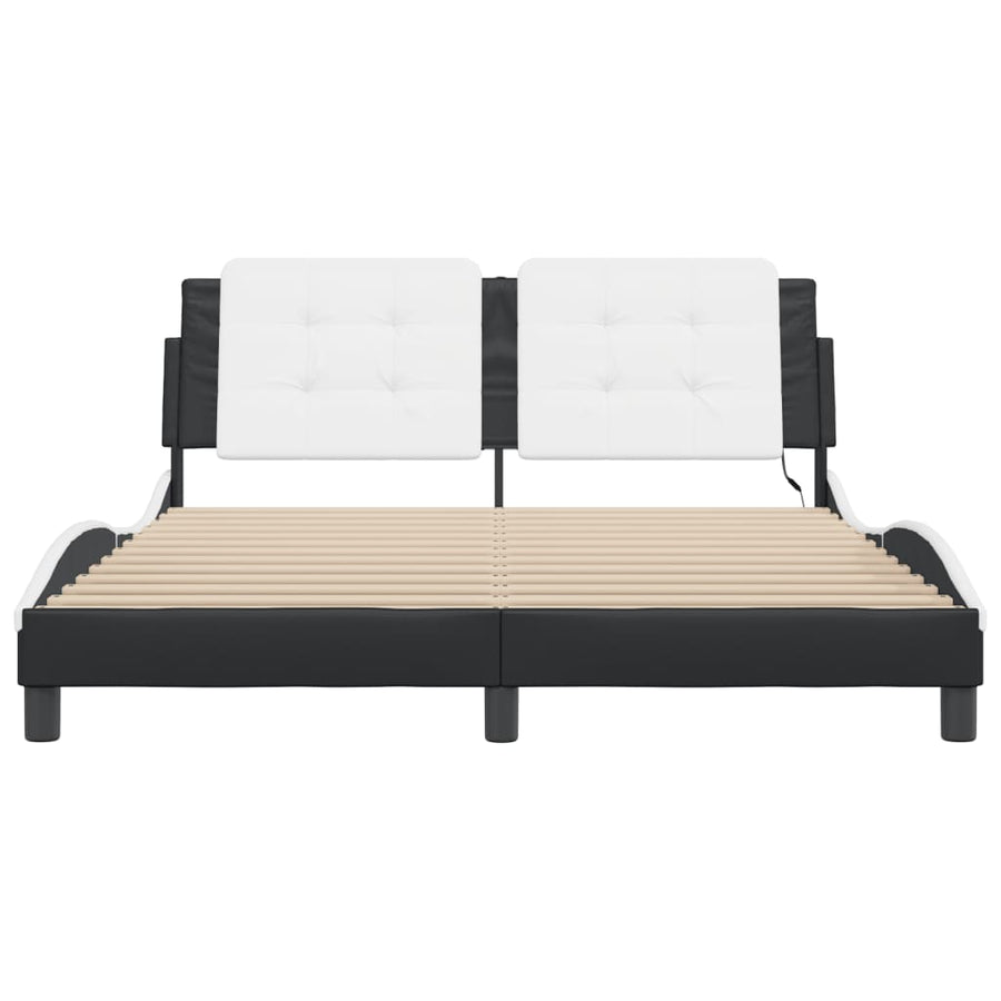 Bedframe met LED-verlichting kunstleer zwart en wit 160x200 cm