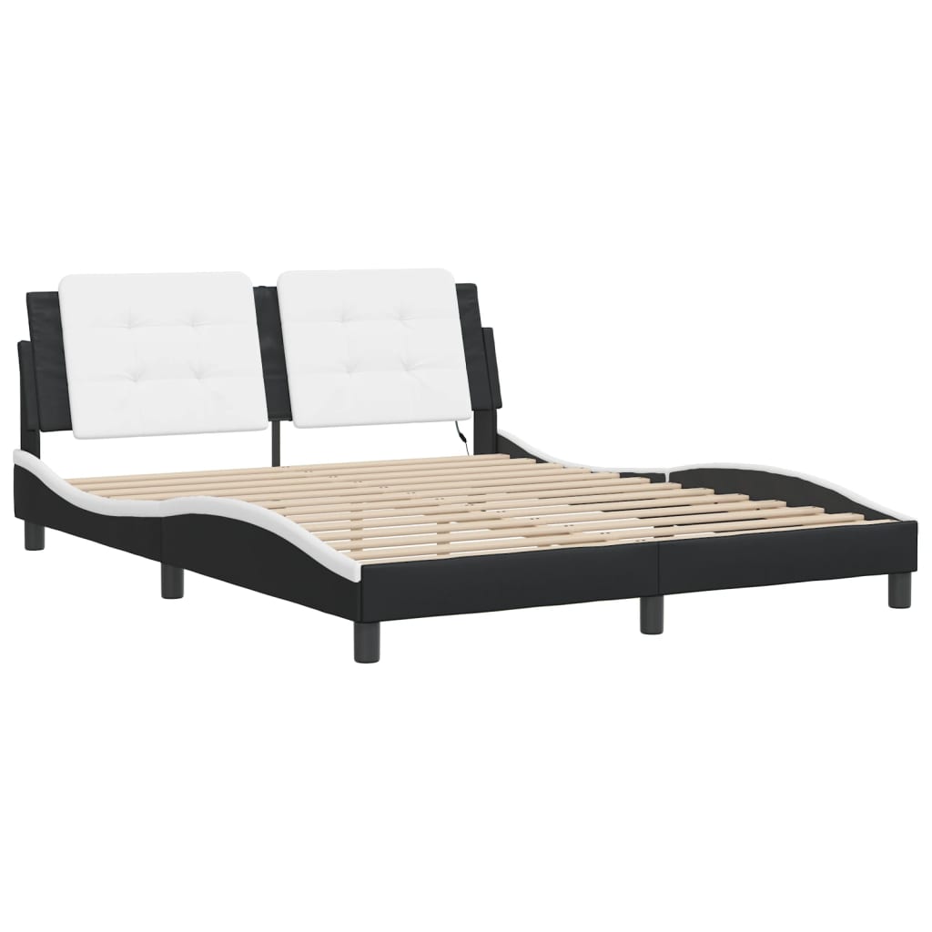 Bedframe met LED-verlichting kunstleer zwart en wit 160x200 cm
