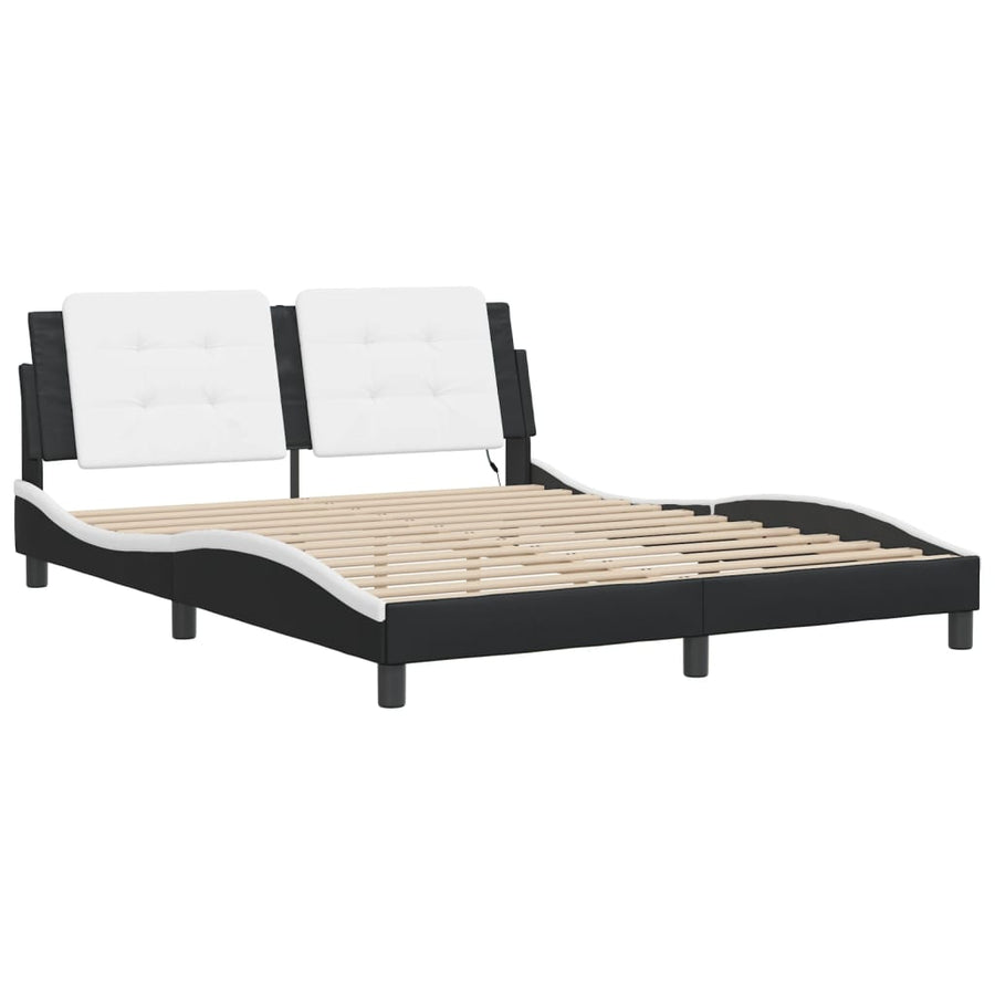Bedframe met LED-verlichting kunstleer zwart en wit 160x200 cm