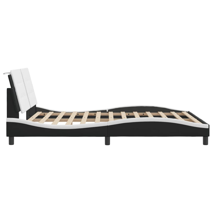 Bedframe met LED-verlichting kunstleer zwart en wit 160x200 cm