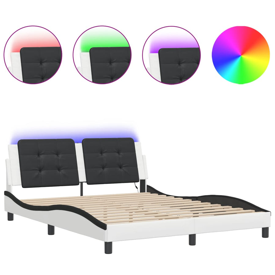 Bedframe Met Led-Verlichting Kunstleer 160 x 200 cm Wit en zwart