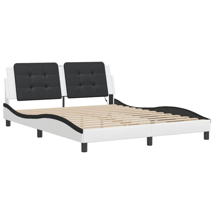 Bedframe Met Led-Verlichting Kunstleer 160 x 200 cm Wit en zwart