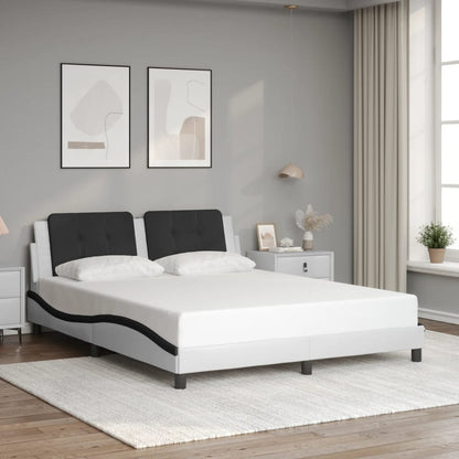 Bedframe Met Led-Verlichting Kunstleer 160 x 200 cm Wit en zwart