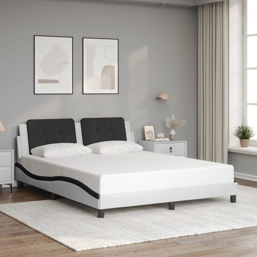 Bedframe Met Led-Verlichting Kunstleer 160 x 200 cm Wit en zwart
