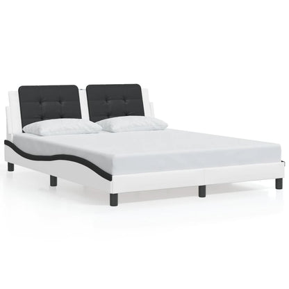 Bedframe Met Led-Verlichting Kunstleer 160 x 200 cm Wit en zwart