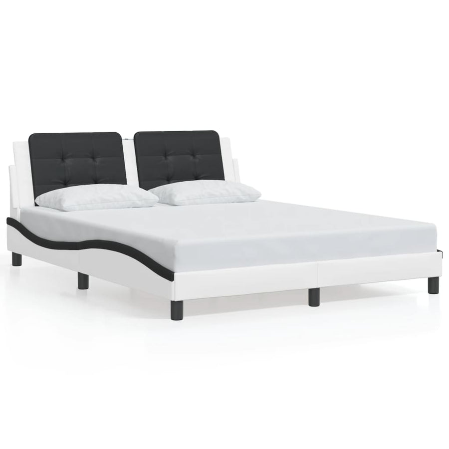 Bedframe Met Led-Verlichting Kunstleer 160 x 200 cm Wit en zwart