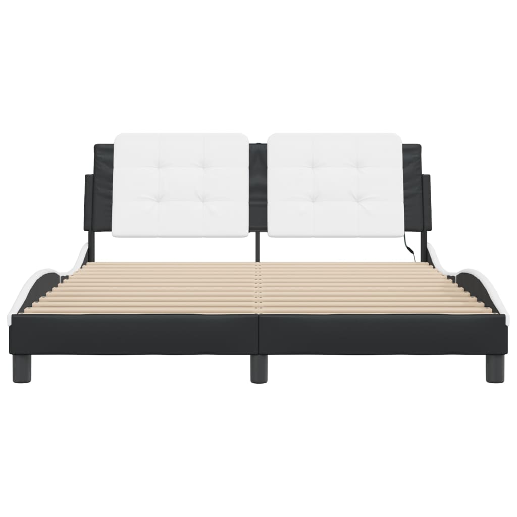 Bedframe Met Led-Verlichting Kunstleer 160 x 200 cm Wit en zwart