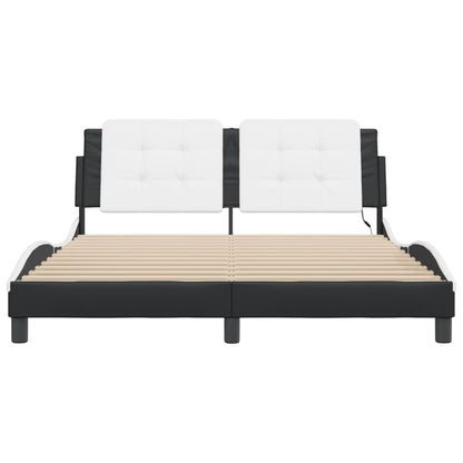 Bedframe Met Led-Verlichting Kunstleer 160 x 200 cm Wit en zwart