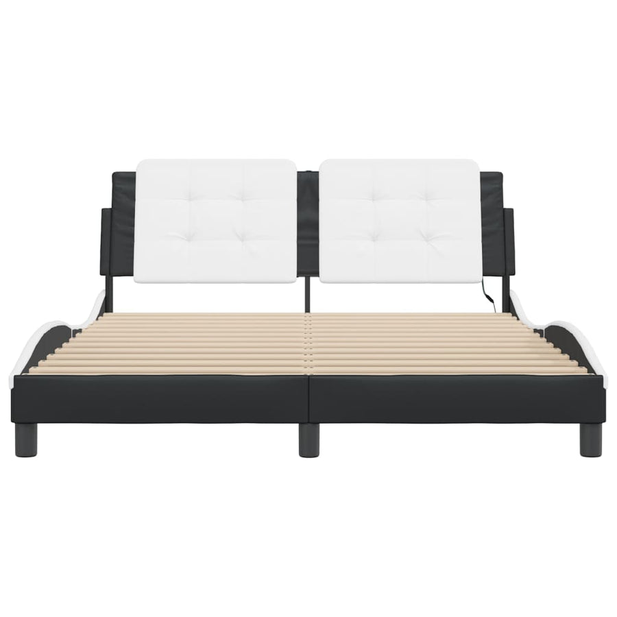 Bedframe Met Led-Verlichting Kunstleer 160 x 200 cm Wit en zwart