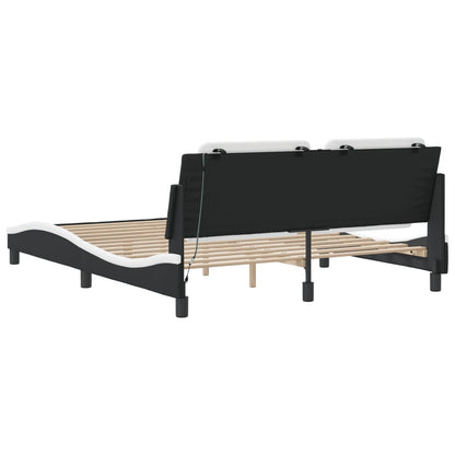 Bedframe Met Led-Verlichting Kunstleer 160 x 200 cm Wit en zwart