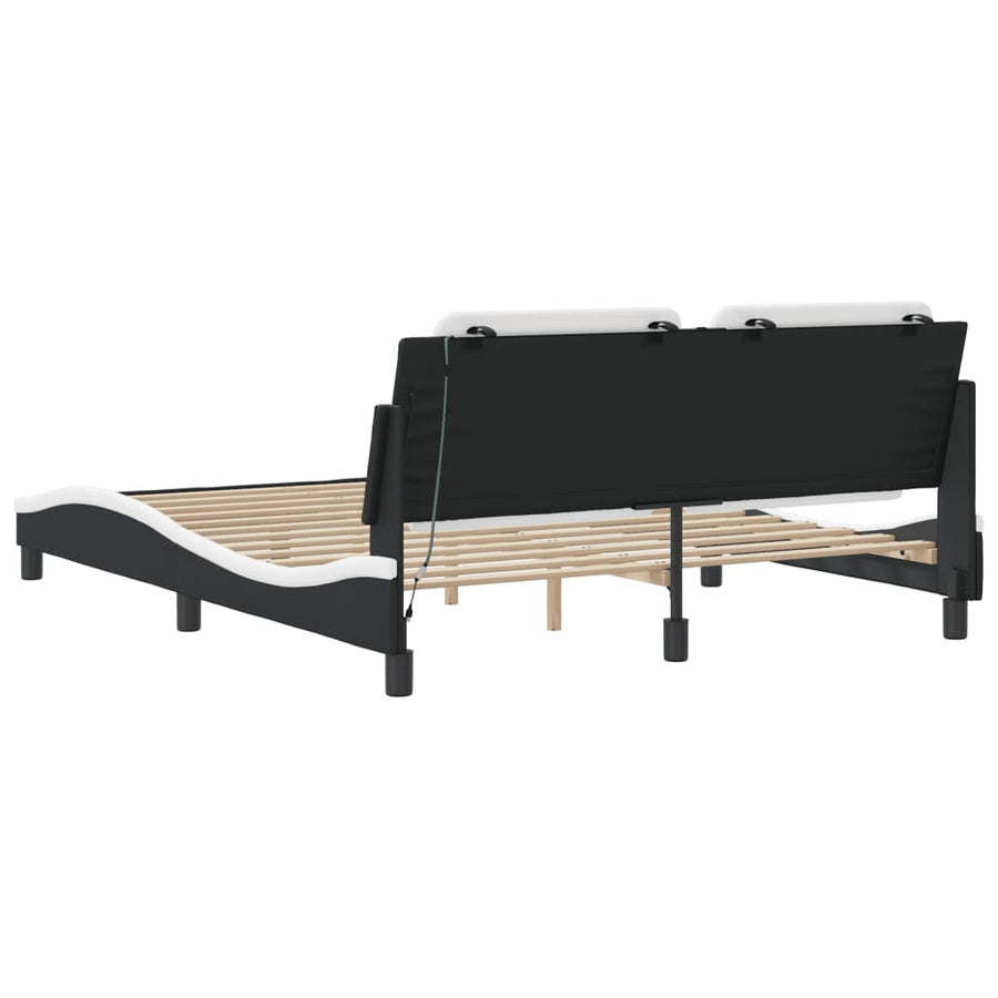 Bedframe Met Led-Verlichting Kunstleer 160 x 200 cm Wit en zwart