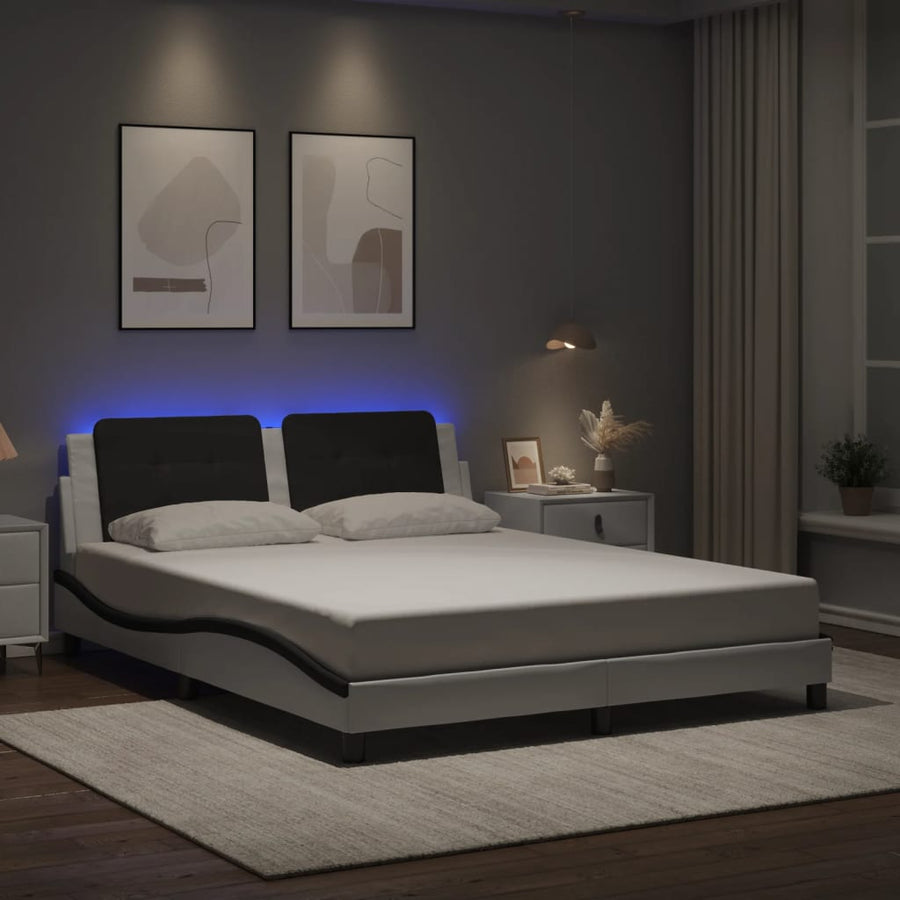 Bedframe Met Led-Verlichting Kunstleer 160 x 200 cm Wit en zwart