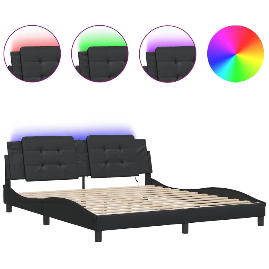 Bedframe met LED-verlichting kunstleer zwart 180x200 cm